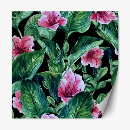 Sticker repositionnable motif floral tropical sur fond noir – Wallnifity®