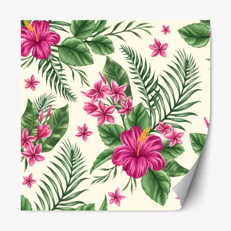 Sticker repositionnable motif floral tropical rose et feuillage luxuriant – Wallnifity®