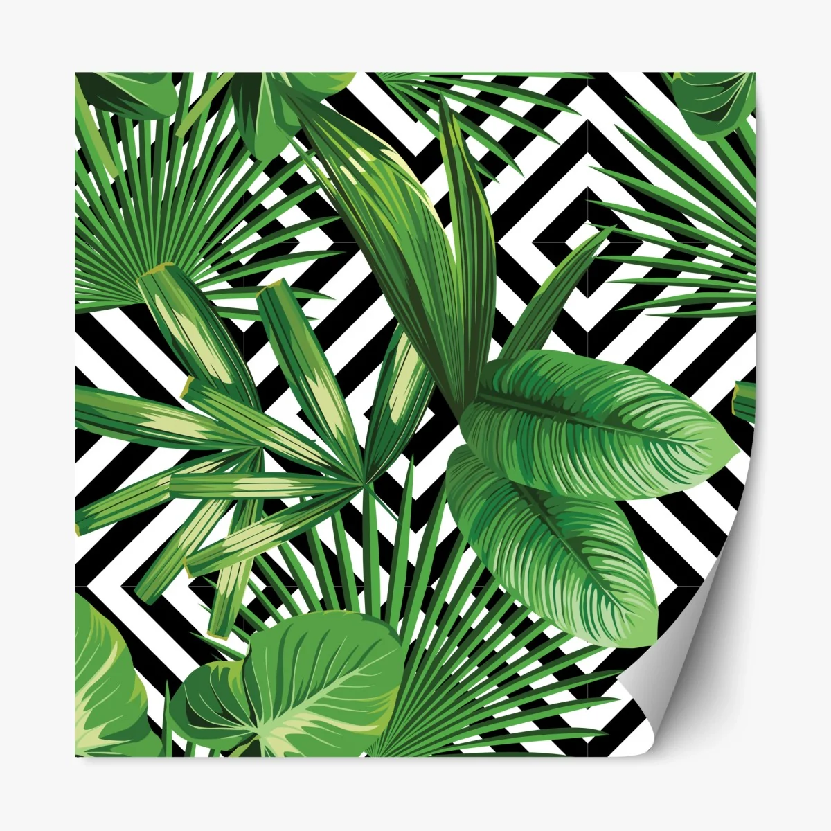 Sticker repositionnable motif tropical géométrique feuilles vertes – Wallnifity® Sticker repositionnable motif tropical géométrique feuilles vertes – Wallnifity®