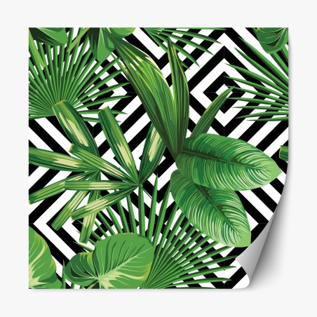Sticker repositionnable motif tropical géométrique feuilles vertes – Wallnifity®