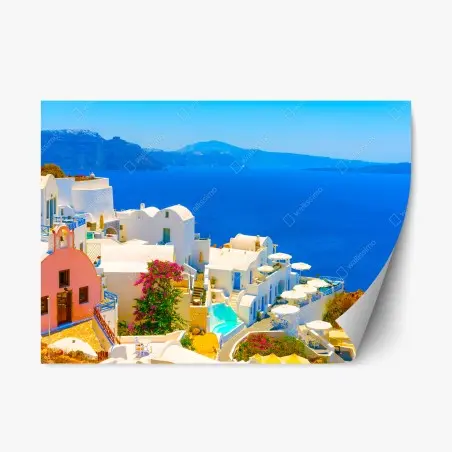 Sticker repositionnable vue emblématique d'Oia à Santorin – Wallnifity®