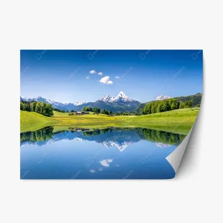 Sticker repositionnable reflet alpin sur un lac tranquille – Wallnifity®