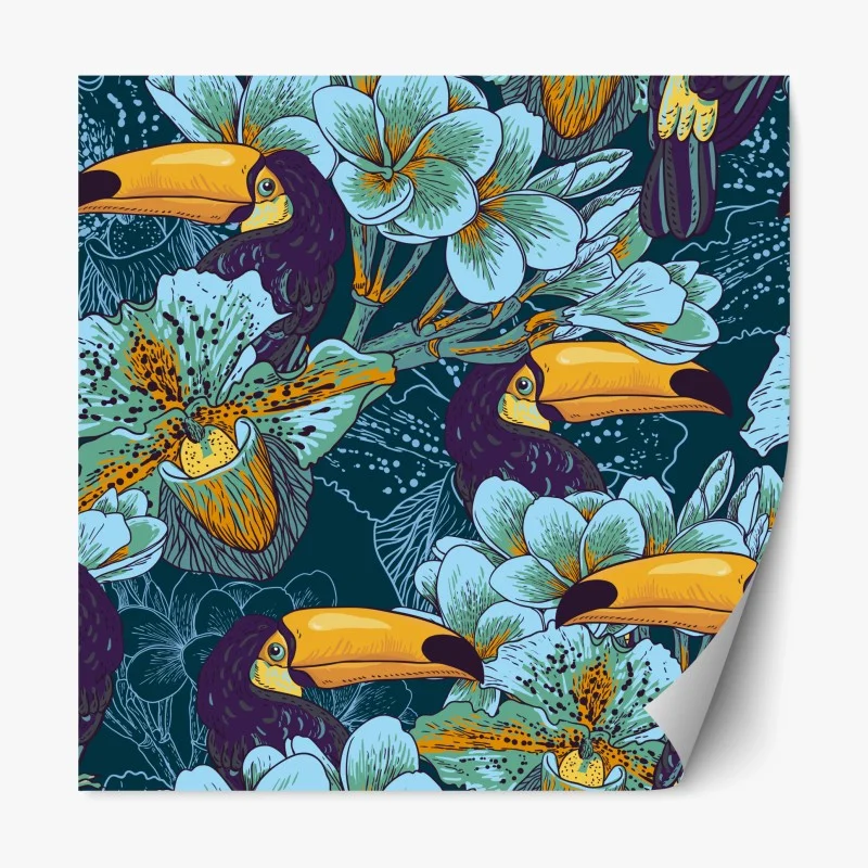 Sticker repositionnable paradis tropical aux toucans et fleurs exotiques – Wallnifity® Sticker repositionnable paradis tropical aux toucans et fleurs exotiques – Wallnifity®