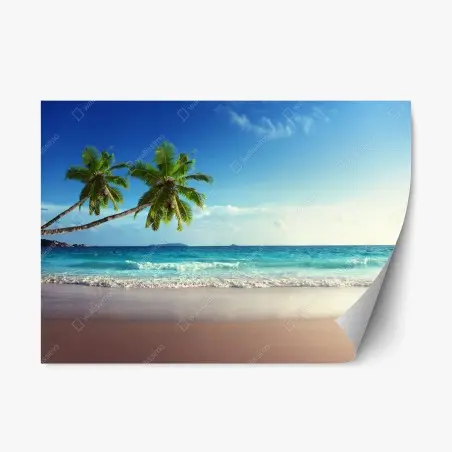 Sticker repositionnable plage paradisiaque des Caraïbes au coucher du soleil – Wallnifity®