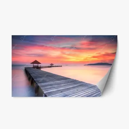 Sticker repositionnable ponton en bois au lever du soleil – Wallnifity®