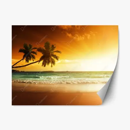 Sticker repositionnable coucher de soleil tropical aux Caraïbes – Wallnifity®