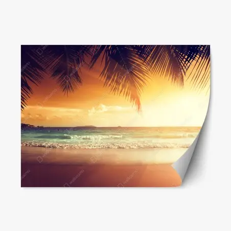 Sticker repositionnable coucher de soleil tropical, Caraïbes – Wallnifity®
