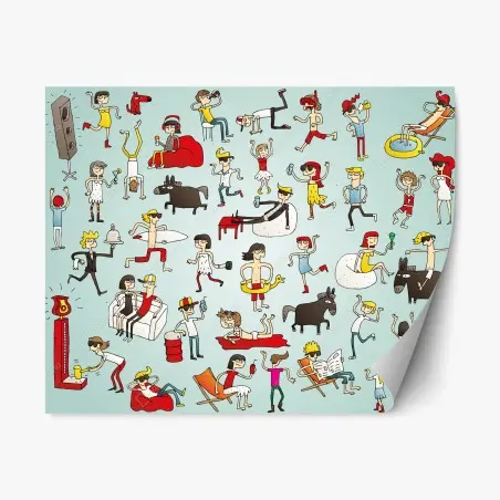 Sticker repositionnable scène estivale en dessin animé coloré – Wallnifity®