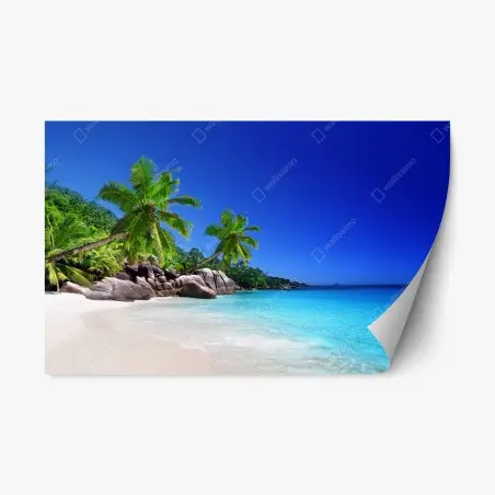 Sticker repositionnable plage tropicale paradisiaque aux palmiers – Wallnifity®