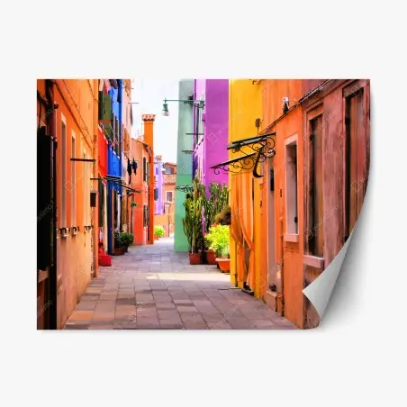Sticker repositionnable ruelle colorée de Burano – Wallnifity®