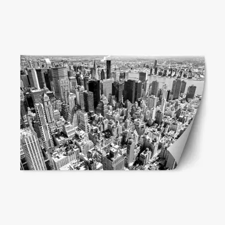Sticker repositionnable vue aérienne de Manhattan en noir et blanc – Wallnifity®
