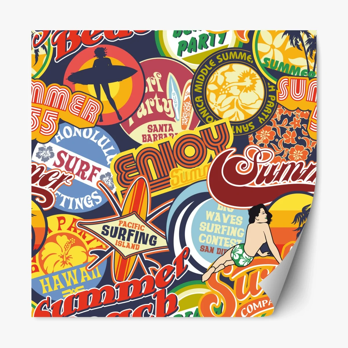 Sticker repositionnable collage surf rétro coloré – Wallnifity® Sticker repositionnable collage surf rétro coloré – Wallnifity®