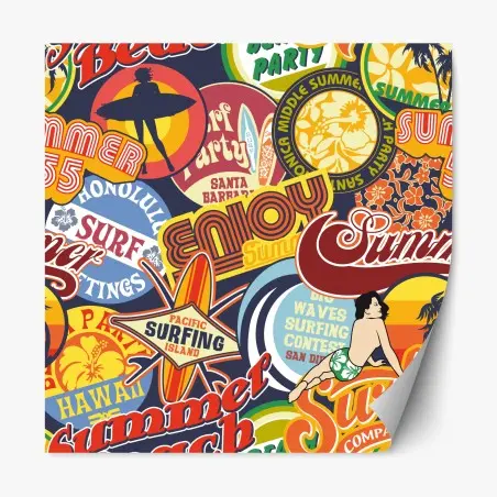 Sticker repositionnable collage surf rétro coloré – Wallnifity®