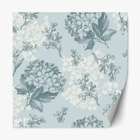 Sticker repositionnable motif floral d'hortensias sur fond bleu – Wallnifity®