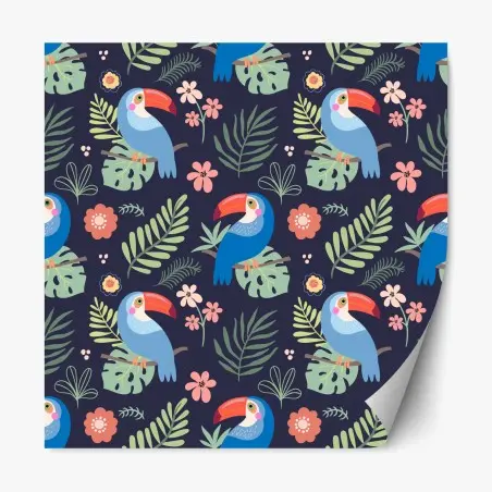 Sticker repositionnable motif tropical de toucans et de feuillages – Wallnifity®
