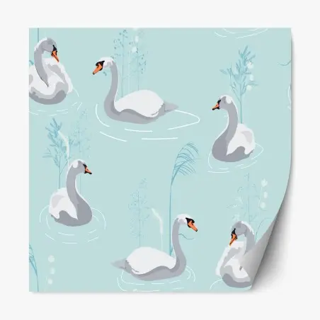 Sticker repositionnable cygnes sur fond bleu pastel – Wallnifity®