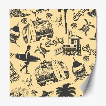 Sticker repositionnable motif surf tropical rétro – Wallnifity®