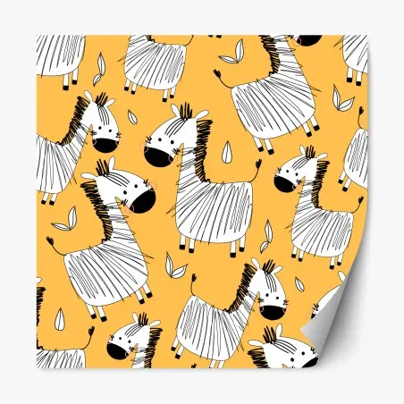 Sticker repositionnable motif zèbres joyeux sur fond jaune – Wallnifity®