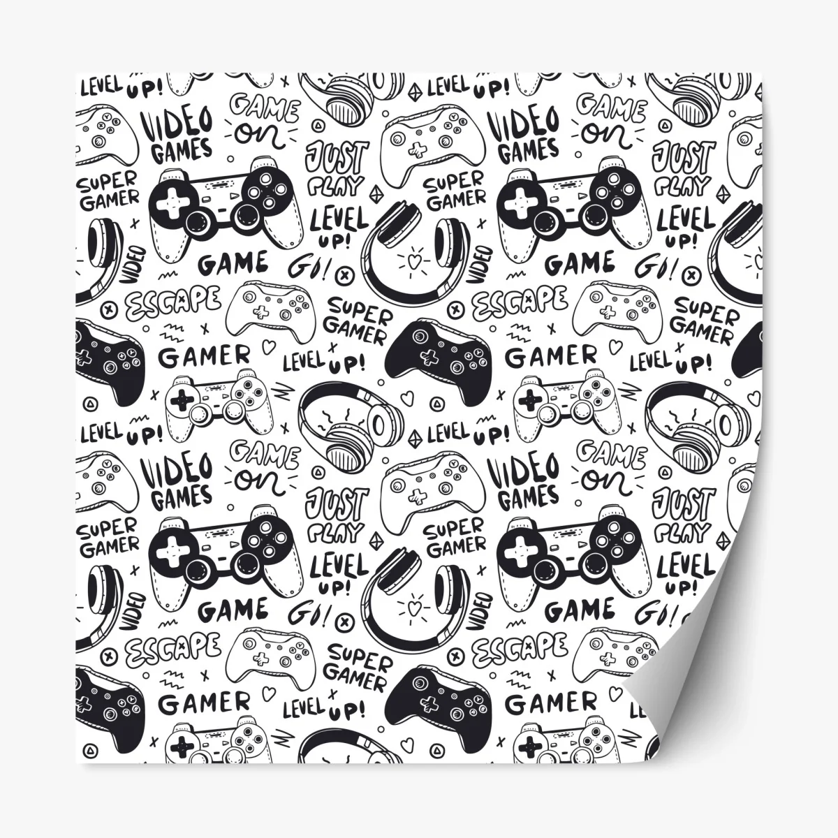 Sticker repositionnable motif doodle jeux vidéo noir et blanc – Wallnifity® Sticker repositionnable motif doodle jeux vidéo noir et blanc – Wallnifity®