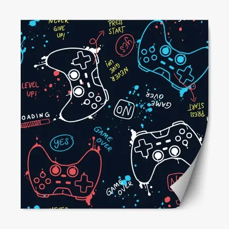 Sticker repositionnable motif manettes gamer néon et éclaboussures – Wallnifity®