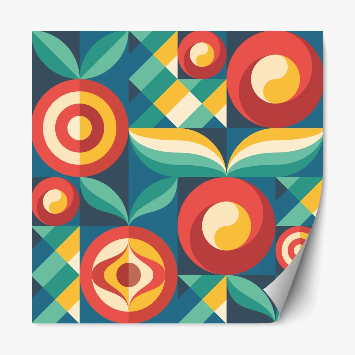 Sticker repositionnable motif floral géométrique rétro aux couleurs vives – Wallnifity® Sticker repositionnable motif floral géométrique rétro aux couleurs vives – Wallnifity®