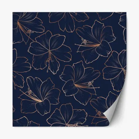 Sticker repositionnable fleurs dorées sur fond bleu marine – Wallnifity®