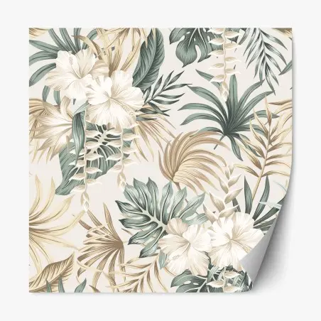 Sticker repositionnable motif botanique tropical tons sable et vert sauge – Wallnifity®