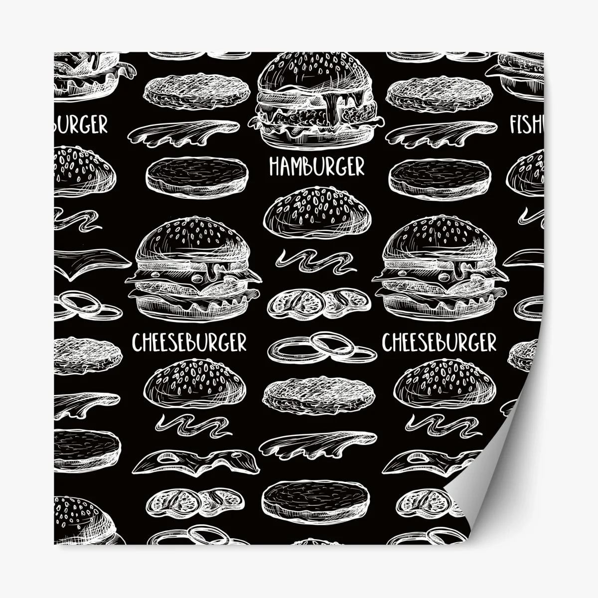Sticker repositionnable motif burgers en dessin blanc sur fond noir – Wallnifity® Sticker repositionnable motif burgers en dessin blanc sur fond noir – Wallnifity®