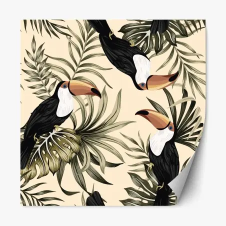 Sticker repositionnable toucans tropicaux et feuillages – Wallnifity®