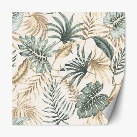 Sticker repositionnable motif feuillage tropical aux tons naturels – Wallnifity®