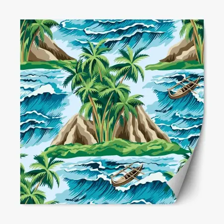 Sticker repositionnable paradis tropical aux vagues tumultueuses – Wallnifity®
