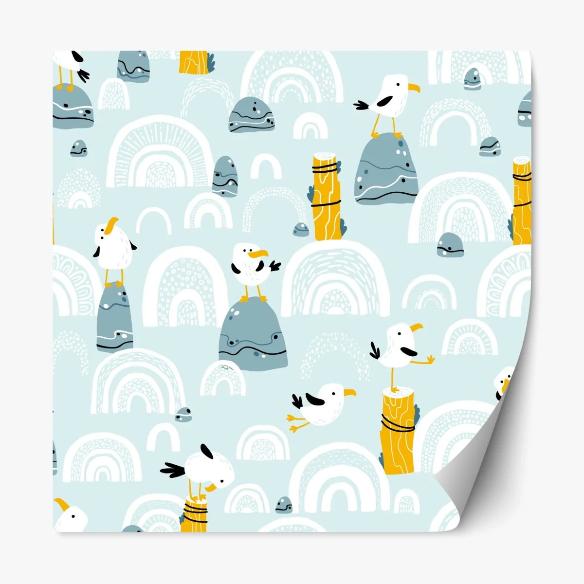 Sticker repositionnable motif de mouettes et galets sur fond pastel – Wallnifity® Sticker repositionnable motif de mouettes et galets sur fond pastel – Wallnifity®