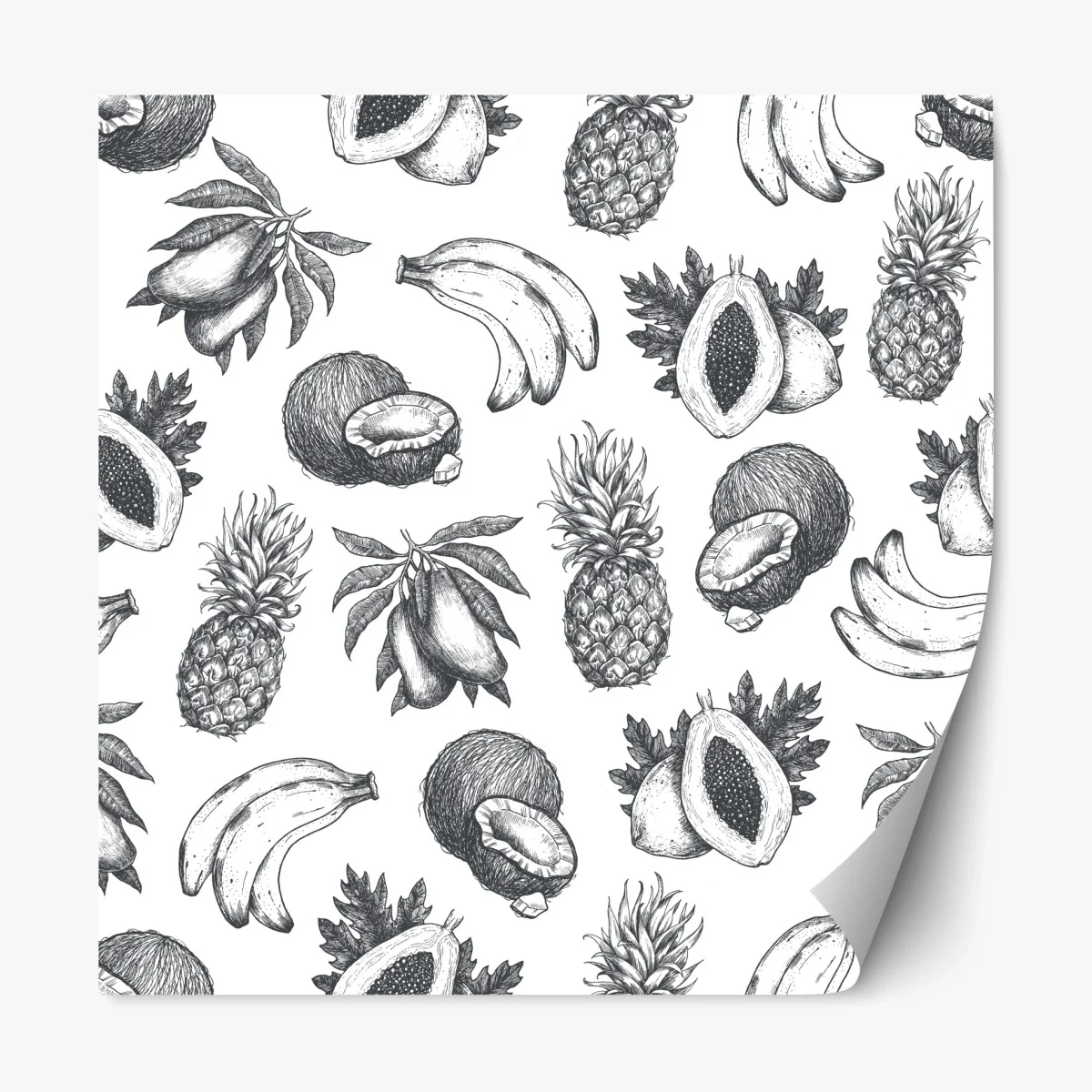 Sticker repositionnable motif fruits tropicaux croquis en noir et blanc – Wallnifity® Sticker repositionnable motif fruits tropicaux croquis en noir et blanc – Wallnifity®