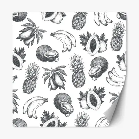 Sticker repositionnable motif fruits tropicaux croquis en noir et blanc – Wallnifity®