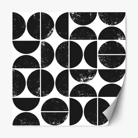 Sticker repositionnable motif géométrique de cercles noirs et blancs texturés – Wallnifity®