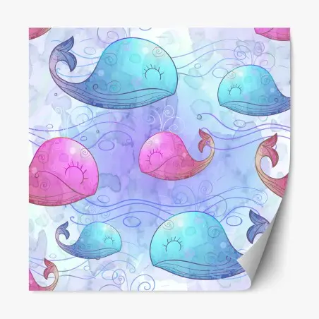 Sticker repositionnable rêve de baleines aquarelle – Wallnifity®
