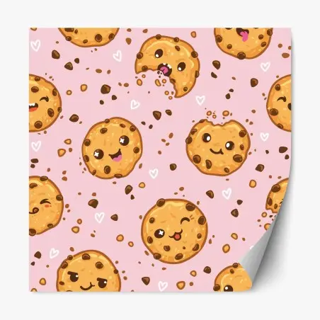 Sticker repositionnable motif biscuits kawaii sur fond rose – Wallnifity®