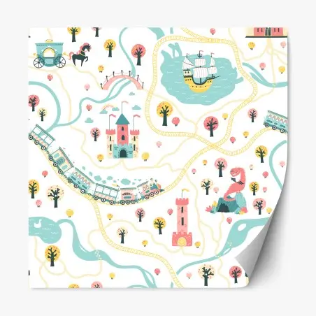 Sticker repositionnable carte du royaume enchanté aux couleurs pastel – Wallnifity®