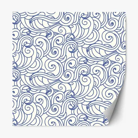 Sticker repositionnable motif ondes décoratives bleu et ivoire – Wallnifity®