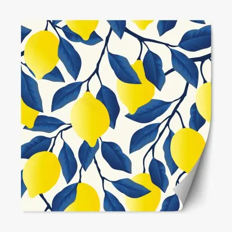 Sticker repositionnable motif citrons et feuilles bleues – Wallnifity®