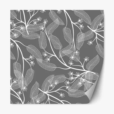 Sticker repositionnable motif floral minimaliste en gris et blanc – Wallnifity®