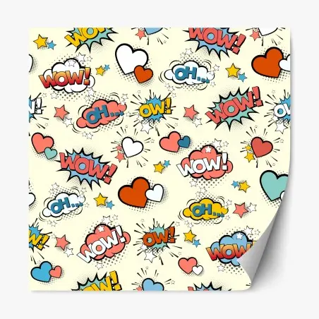 Sticker repositionnable motif pop art onomatopées et cœurs colorés – Wallnifity®