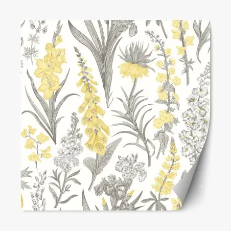 Sticker repositionnable motif floral botanique jaune et gris – Wallnifity®