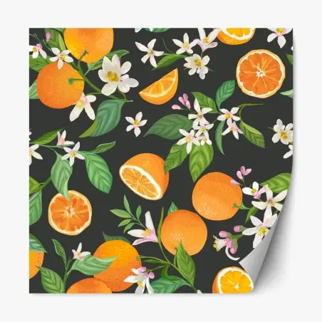 Sticker repositionnable motif d'agrumes et fleurs d'oranger sur fond sombre – Wallnifity®