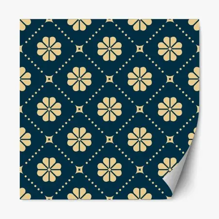 Sticker repositionnable motif floral géométrique bleu marine et beige – Wallnifity®