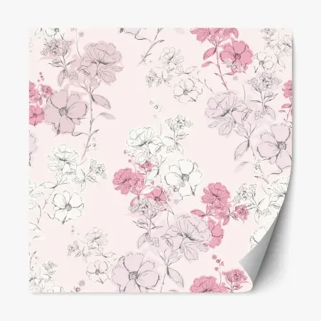 Sticker repositionnable fleurs délicates sur fond rose – Wallnifity®