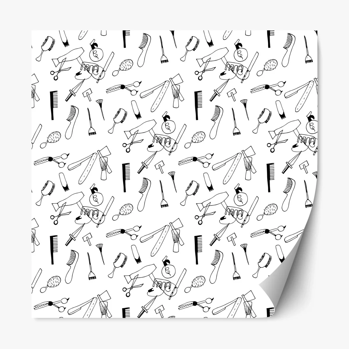 Sticker repositionnable motif d'outils de coiffure en noir et blanc – Wallnifity® Sticker repositionnable motif d'outils de coiffure en noir et blanc – Wallnifity®