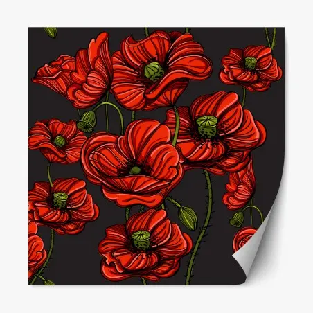 Sticker repositionnable bouquet de coquelicots rouges sur fond sombre – Wallnifity®
