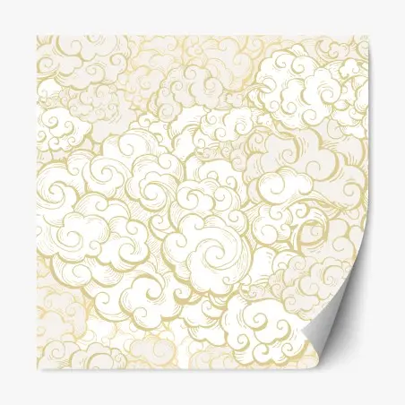 Sticker repositionnable nuages stylisés dorés sur fond blanc – Wallnifity®