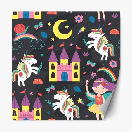 Sticker repositionnable univers féerique de licornes et châteaux – Wallnifity®